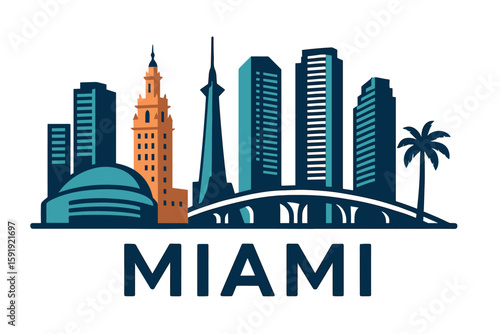 Miami city skyline with skyscrapers and Freedom Tower design