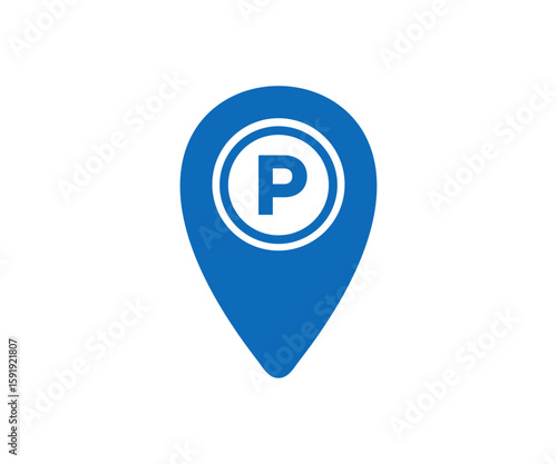 Parking location pin icon. GPS parking location symbol for apps. Public parking and parking location symbol vector design and illustration.

