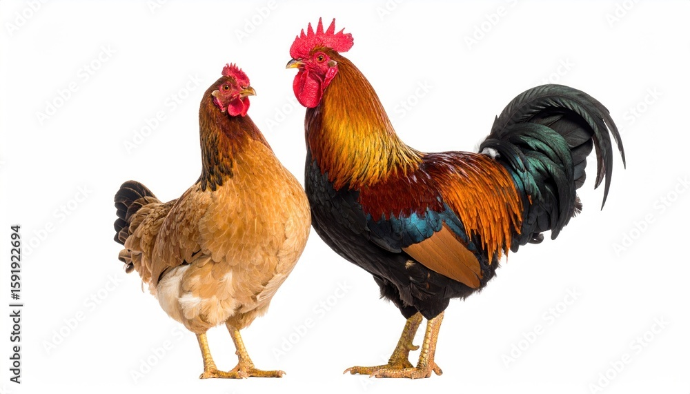 Fototapeta premium Two chickens, facing forward