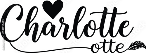 Elegant Charlotte script lettering adorned with a heart and feather design for personalized projects