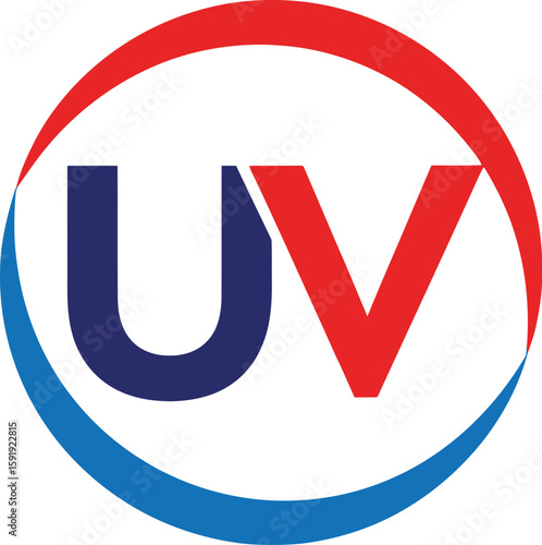 A modern UV logo design features blue and red letters within a vibrant circular frame, great for company branding.