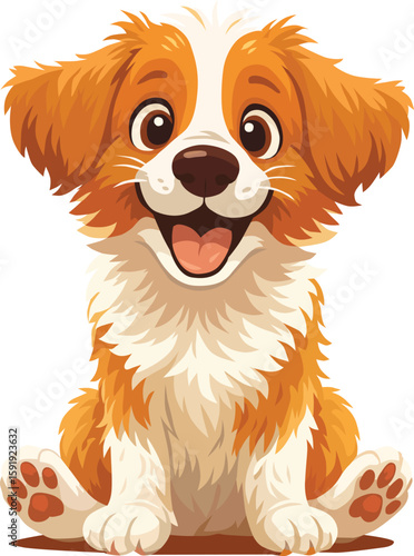 Adorable animated puppy character sitting happily with bright eyes and playful expression