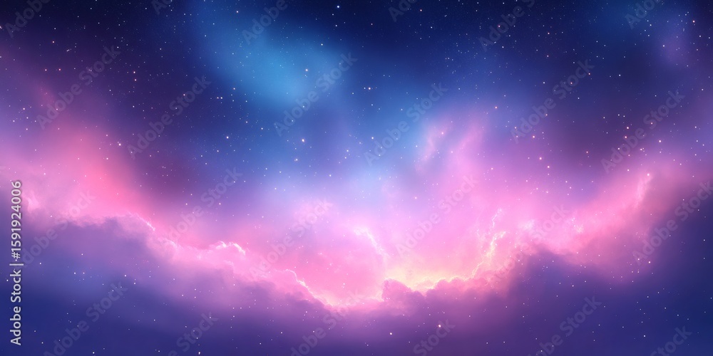 Fototapeta premium Pink and blue nebula cloudscape with bright stars shining