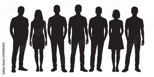 Εκτύπωση καμβά Silhouettes of People Standing in a Row – Vector Illustration