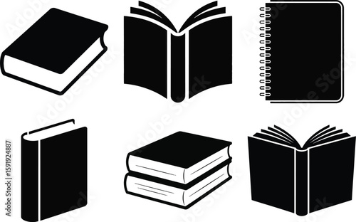 Book silhouette vector set with classic and modern book icons