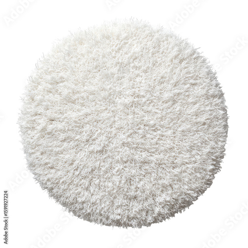 Soft Round White Furry Rug Isolated On White Background