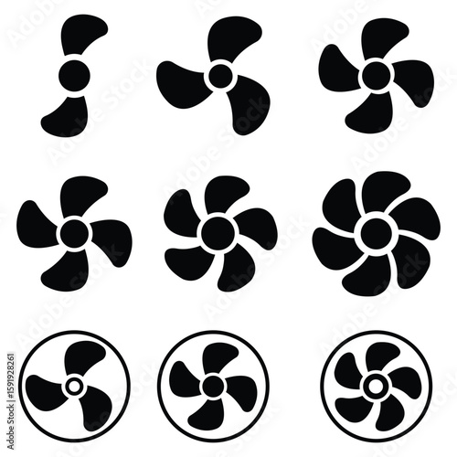 Propeller icon set. Flat design fan propellers vector. Ventilator, propeller, cooler, conditioner Flat icon. Fan icon set. Vector illustration.