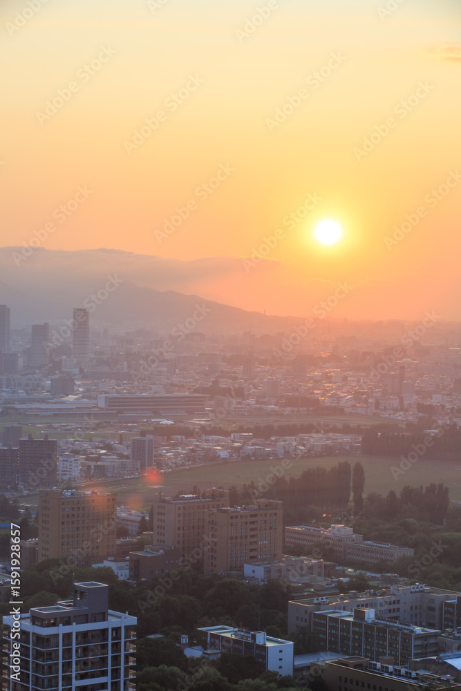 Fototapeta premium Golden SunsetOver the Sapporo City, Hokkaido, Japan