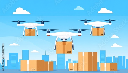 Wallpaper Mural Drones deliver packages in city Torontodigital.ca