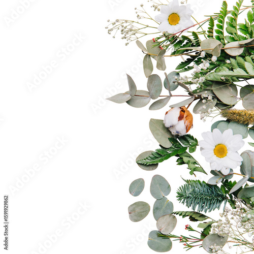 Natural Botanical Composition with Wildflowers and Eucalyptus