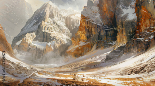 Mountain Peaks with Golden Hue, Generative AI Illustration
