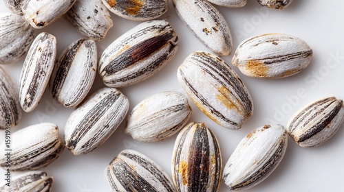 Wallpaper Mural Unique close-up of striped seeds with a mix of colors on a light background captured in an indoor setting showcasing their intricate details and texture Torontodigital.ca