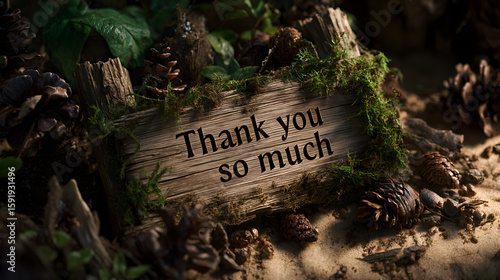 Thank you so much carved into wood with pinecones and foliage
