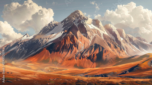 Mountain Peaks with Golden Hue, Generative AI Illustration
