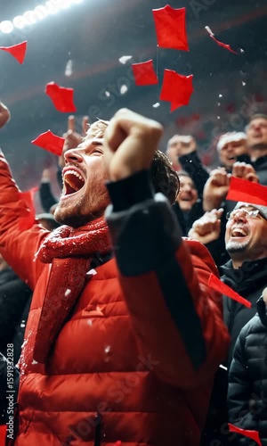 Spectacular fan celebration at a soccer match filled with excitement and vibrant energy
