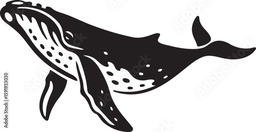 Whale line art for creative designs, Minimalist whale vector for branding