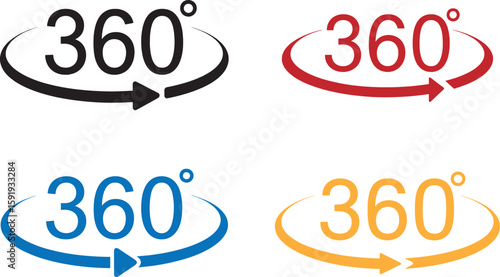 360 Degree View Icon Set – Rotation Arrow Symbols in Vector and Transparent PNG
