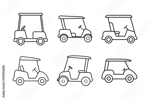 minimalist line drawing of golf cart set bundle