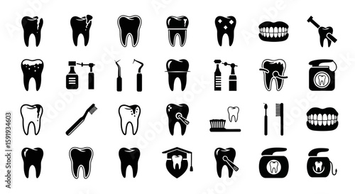 Dental Icon Set Teeth & Treatment vector