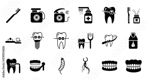 Dental Icon Set Teeth & Treatment vector