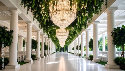Wallpaper Mural Elegant colonnaded hall with chandeliers and greenery (1) Torontodigital.ca