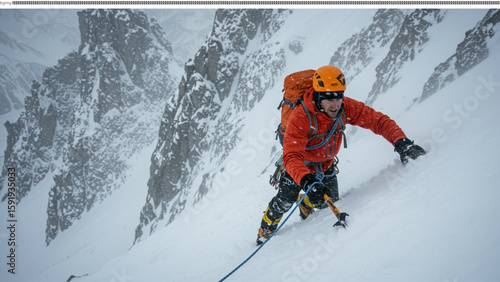 Mountain Climber Conquering Snowy Peaks Adventure in the Alpine Wilderness 