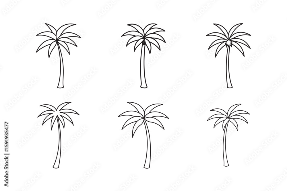 Fototapeta premium minimalist line drawing of tropical palm tree set bundle