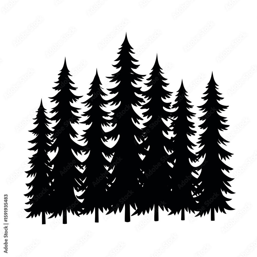 Obraz premium Dense pine forest with layered vertical lines Line Art Vector illustration