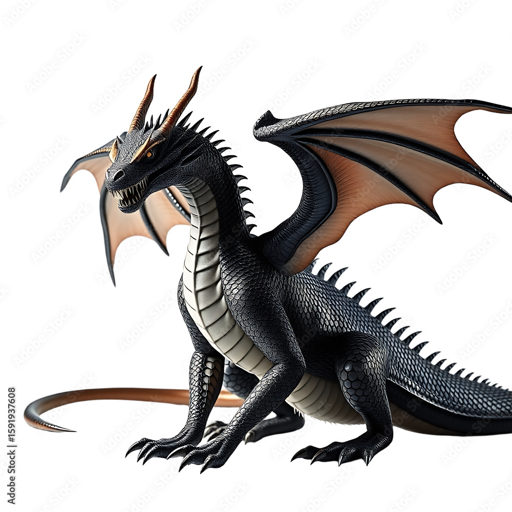 Fototapeta premium Fantasy Dragon Illustration Detailed Scales Wings Mythical Creature Art