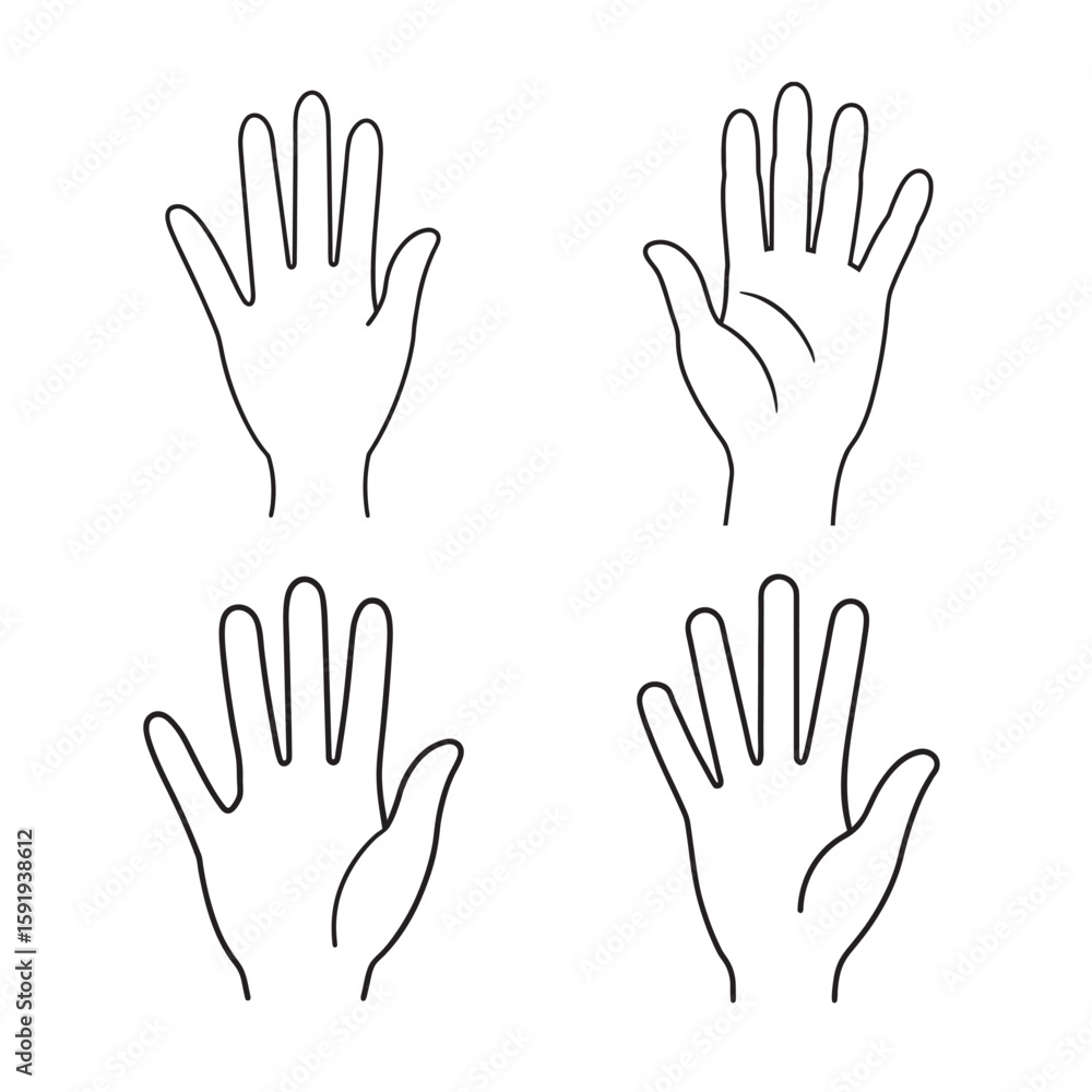 Fototapeta premium line art sketch of human hand open palm set bundle