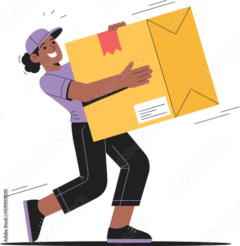 Delivery Person Carrying Large Yellow Package Illustration
