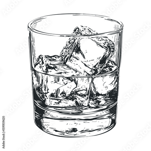 Classic whiskey glass filled with ice cubes for beverage enjoyment