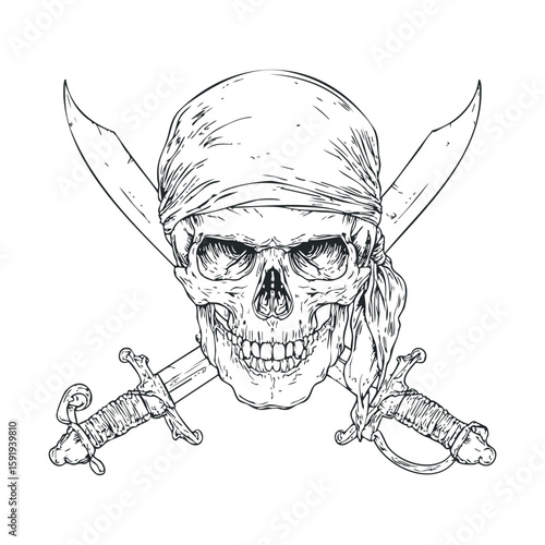 Pirate skull and crossed swords design for adventurous themes