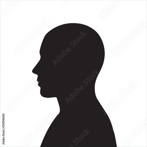 Silhouette profile of a human head and shoulders against a white background