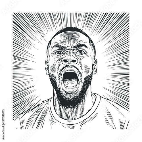 Intense expression of frustration and power in a dynamic artwork