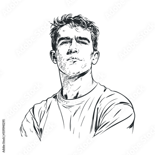 Confident young man in casual style shows strength