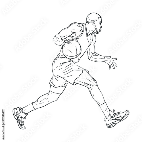 Dynamic basketball player in motion dribbling ball during game
