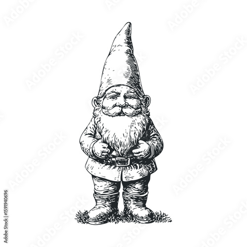 Classic garden gnome with a friendly expression and pointed hat