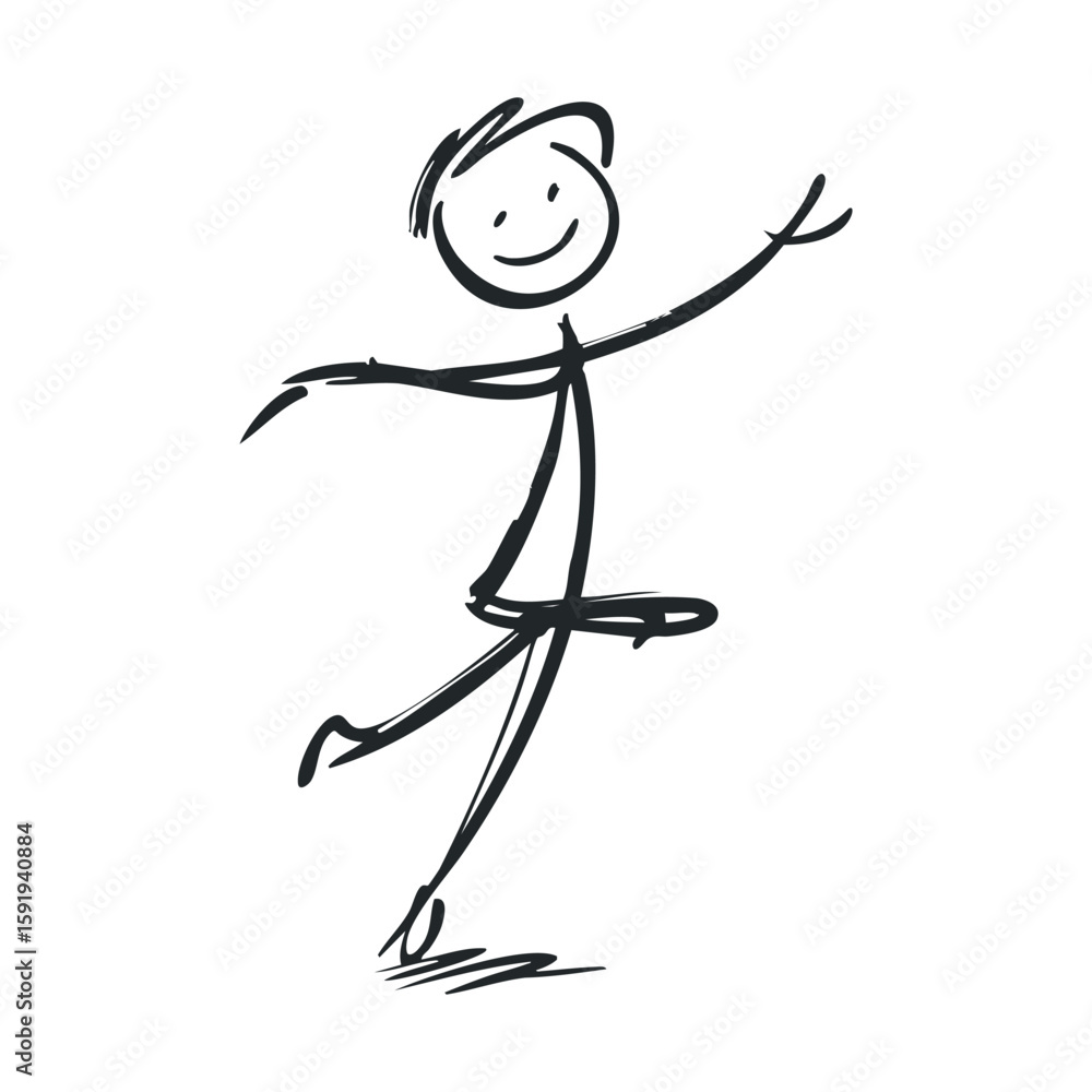 Fototapeta premium Cheerful stick figure dancing joyfully in simple animation