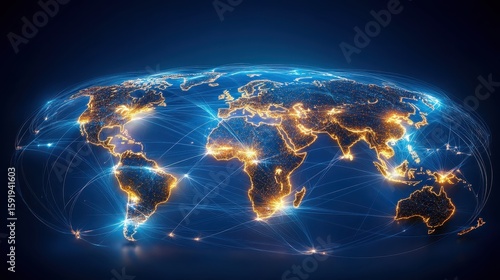 Global Connectivity Lighted Earth Night