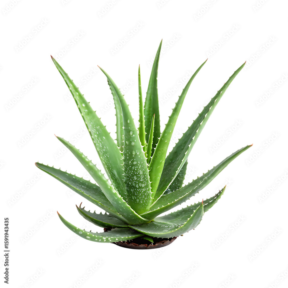 Fototapeta premium Lush green aloe vera plant with pointed leaves succulent