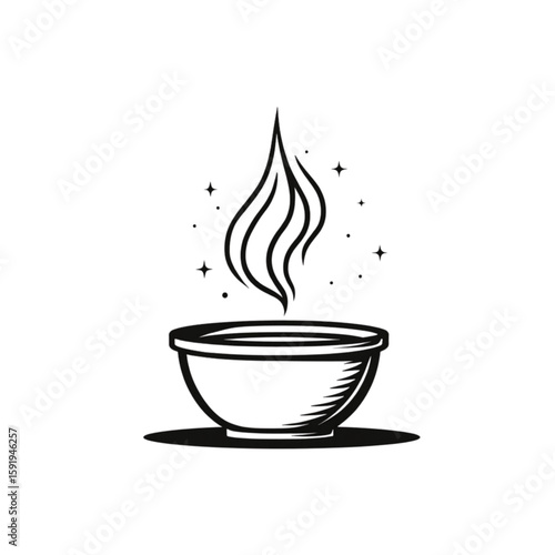 Simple bowl with steam rising, representing warmth and comfort  on transparent background  
