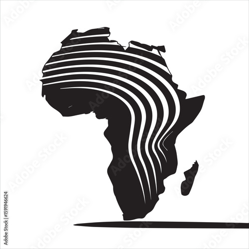 Stylized silhouette of the african continent with flowing white lines
