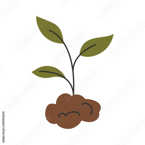 Plant growing in compost soil. Concept of gardening and plant growth. Vector illustration.