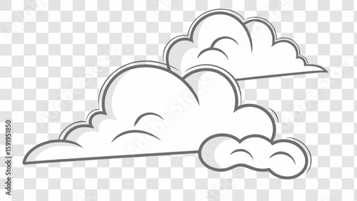 Vector Fluffy white clouds are illustrated in simple, cartoonish style, creating cheerful atmosphere
