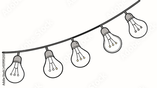 Vector Softly lit incandescent light bulbs hanging on wire create warm ambiance