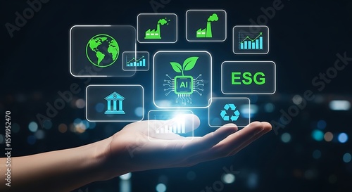 Hand holding digital icons representing environmental social and governance factors image