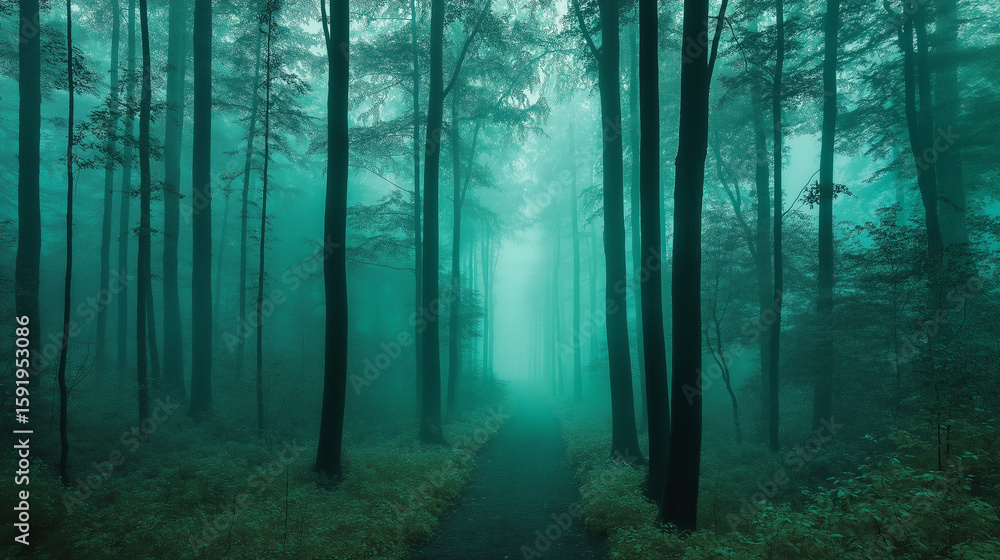 Obraz premium entrance to the evening autumn forest exciting nature no one around the mysterious atmosphere 