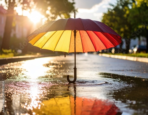 Wallpaper Mural Colorful umbrella in a puddle, sunlight Torontodigital.ca