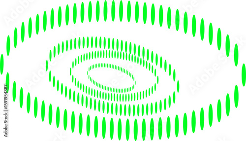Green elliptical shapes form a hypnotic spiral illusion with depth and motion. Ideal for abstract design, sci-fi visuals, or creative optical illusion artwork.
